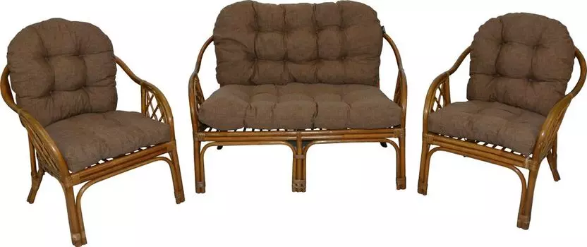 AMPO обивочная подушка из ротанга комплект Bahama из ротанга, стул, садовая скамейка, подушка из ротанга, коричневый