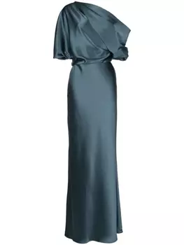 Amsale платье с открытыми плечами и драпировкой, зеленый