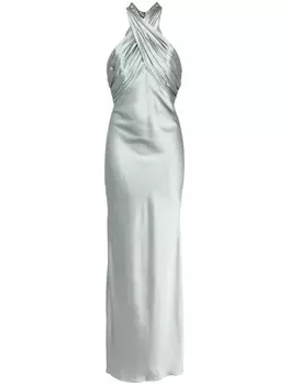 Amsale платье с вырезом халтер и сборками, зеленый