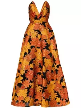 Amsale жаккардовое платье с цветочным узором, оранжевый