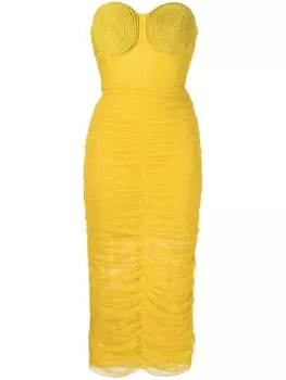 Ana Radu платье миди без бретелей со сборками, зеленый