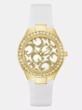 Аналоговые силиконовые часы белого и золотистого цвета Guess Factory