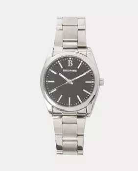 Аналоговые женские часы из стали с черным циферблатом Brownie, серебро