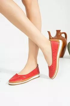 Анатомическая подошва, лазерная резка, внутренняя подкладка, кожаные женские балетки 43-1840-22 Pembe Potin, красный