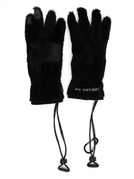 and Wander logo-embroidered fleece gloves, черный