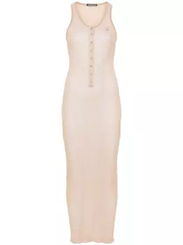 ANDREDAMO платье макси в рубчик, нейтральный цвет