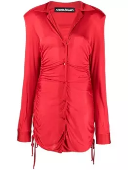 ANDREDAMO платье с V-образным вырезом и сборками, красный