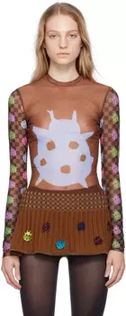 ANDREJ GRONAU Эксклюзивная коричневая футболка с длинным рукавом SSENSE