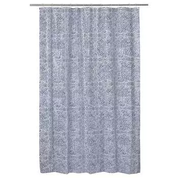 NGSKLOCKA ЭНГСКЛОККА Штора для ванной, белый/синий, 180x200 см IKEA