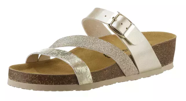 Aniston ОБУВЬ Мюли, танкетка, летние туфли, тапочки с пряжкой Aniston Shoes, цвет Goldfarben