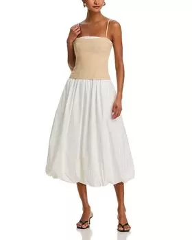 Анита платье миди из комбинированных тканей Line & Dot, белый