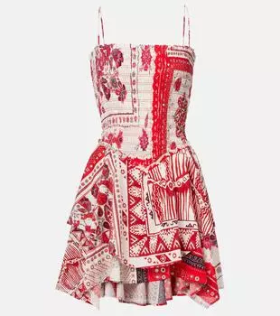 Анка плиссированное мини-платье из хлопка с принтом Marant Etoile, Red/Ecru