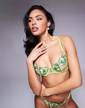 Ann Summers Caged Hibsicus бюстгальтер-балконет без подкладки цвета лайм