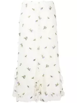 Anna Sui юбка миди с цветочной вышивкой, желтый