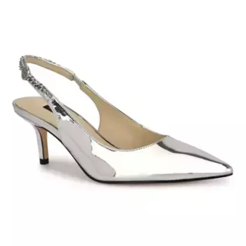 Аннае женские туфли-лодочки с острым носом и ремешком на пятке Nine West, цвет silver mirror metallic