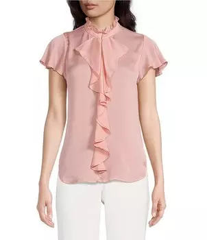 Anne Klein Блузка в стиле пиндо с короткими рукавами и оборками и круглым вырезом Anne Klein, розовый