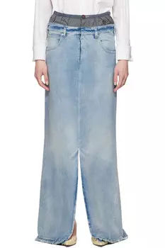 Анонимность подкладки джинсовой макси-юбки Maison Margiela, синий