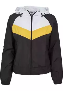 Анорак URBAN CLASSICS " Urban Classics Women's Ladies 3-Tone Windbreaker" (1 шт.), с капюшоном, черный, белый
