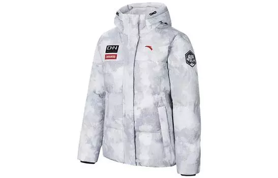 ANTA Женский пуховик Variety Training Collection, белый, снежинки/принт по всей поверхности