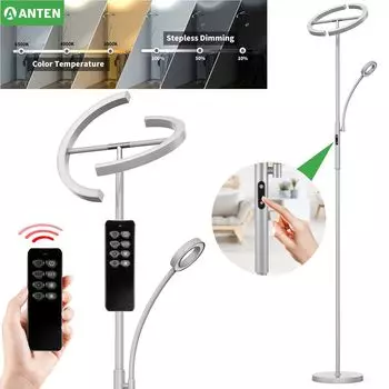 ANTEN 27W Светодиодный торшер Торшер Сенсорная лампа для чтения Потолочный прожектор с регулируемой яркостью и дистанционным управлением, современный торшер, серый