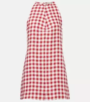 Антикварное мини-платье из льна в клетку Asceno, Red Ecru Check