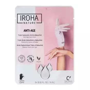 Антивозрастная маска для рук в форме перчаток, тройная гиалуроновая кислота и бакучиол, 2x9 мл Iroha Nature