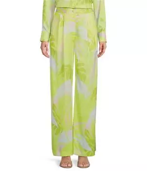 Antonio Melani Координационные брюки-палаццо из атласа с принтом Havana, зеленый