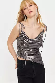 Антрацитовая блузка с рюшами и воротником Trendyol, серый