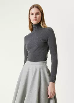 Антрацитовая футболка с длинным рукавом и воротником-стойкой Beymen