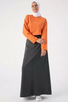 Антрацитовая прямая узкая юбка с эластичной резинкой на талии ALL DAY