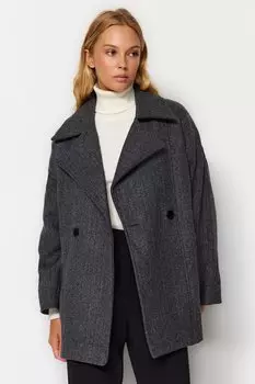 Антрацитовое кашемировое пальто оверсайз широкого кроя Trendyol