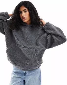 Антрацитовое объемное меховое худи ASOS DESIGN
