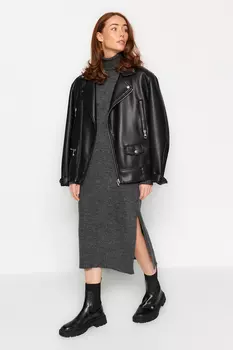 Антрацитовое широкое трикотажное платье миди Trendyol, серый