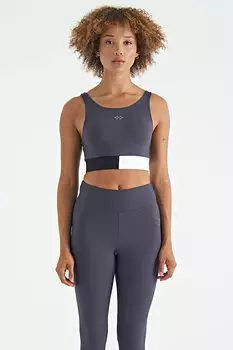 Антрацитовое женское бюстье в рубчик узкого кроя с принтом логотипа TOMMYLIFE