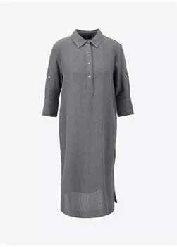 Антрацитовое женское платье ниже колена с воротником-поло U68312 Faik Snmez, антрацитовый