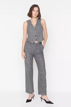 Антрацитовые широкие брюки с прострочкой «в елочку» Trendyol, серый