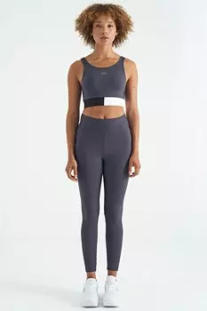 Антрацитовые женские колготки в рубчик узкого кроя с высокой талией и логотипом TOMMYLIFE