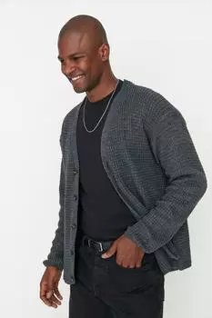 Антрацитовый кардиган Trendyol мужской с v-образным вырезом, антрацит