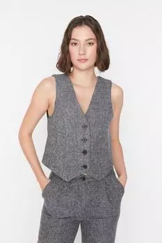 Антрацитовый приталенный тканый жилет на пуговицах Trendyol, серый