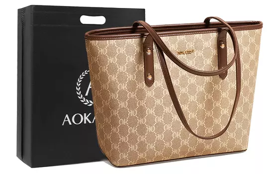 AOKANG Сумка-тоут из ПВХ, сумка для мамы, сумка для поездок на работу, сумка на плечо, женская сумка большого размера, кофейно-коричневого/кремово-абрикосового цвета