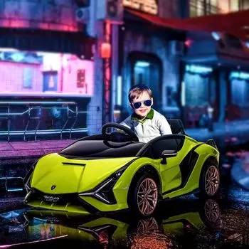 Aosom Lamborghini, лицензированный детский автомобиль для езды на автомобиле, 12 В, электрический спортивный автомобиль с питанием от аккумулятора, с дистанционным управлением, звуковой сигнал, музыка и фары для детей от 3 до 5 лет, зеленый Aosom, розовый