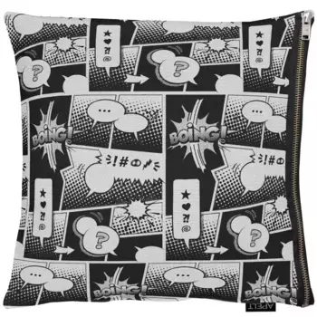 АПЕЛЬТ декоративная подушка "Комикс", чехол на подушку без наполнения, 1 шт APELT 46х46 см, серый/черный