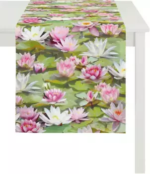 АПЕЛЬТ дорожка для стола "9587 SUMMER GARDEN, летнее украшение, лето ", (1 шт.) APELT 40х140 см, зеленый/розовый/белый