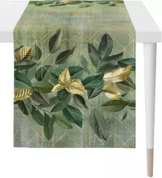 APELT дорожка для стола "1608 AUTUMN TIME, осеннее украшение, осень ", (1 шт.), цифровая печать 48х140 см, зеленый/золотой