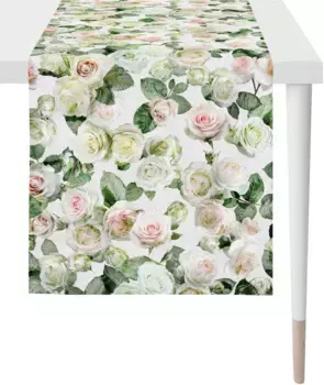 APELT дорожка для стола "1624 Summergarden, летнее украшение, лето", (1 шт.), цифровая печать 48х140 см, белый/зеленый/розовый