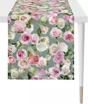 APELT дорожка для стола "1624 Summergarden, летнее украшение, лето", (1 шт.), цифровая печать 48х140 см, зеленый/белый/розовый