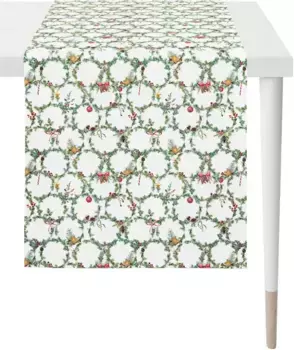 APELT дорожка для стола "3606 Зимний мир, Новогоднее украшение, Рождество", (1 шт.), цифровая печать 48х140 см, белый/зеленый