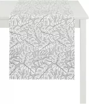 APELT дорожка для стола "3953 OUTDOOR, жаккард, летнее оформление, лето ", (1 шт.) 48х140 см, светло-серый/белый