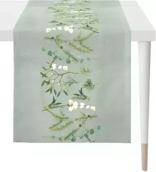 APELT дорожка для стола "4687 CHALET STYLE, Рождественское украшение, Рождество ", (1 шт.), цифровая печать 42х140 см, зеленый/белый