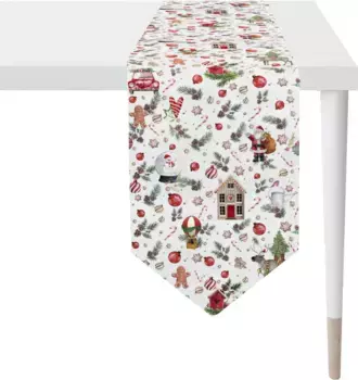 APELT дорожка для стола "4688 WINTER WORLD, Новогоднее украшение, Рождество ", (1 шт.), цифровая печать 32х175 см, белый/красный